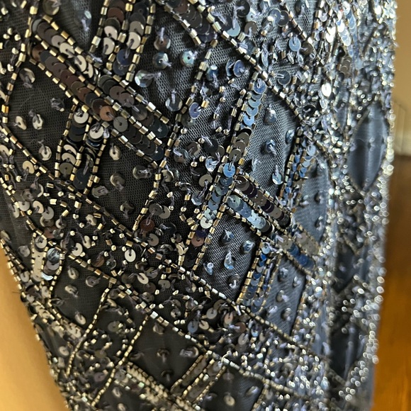 Adrianna Papella short sequin/bead embellished blue dress 6P - Picture 4 of 10